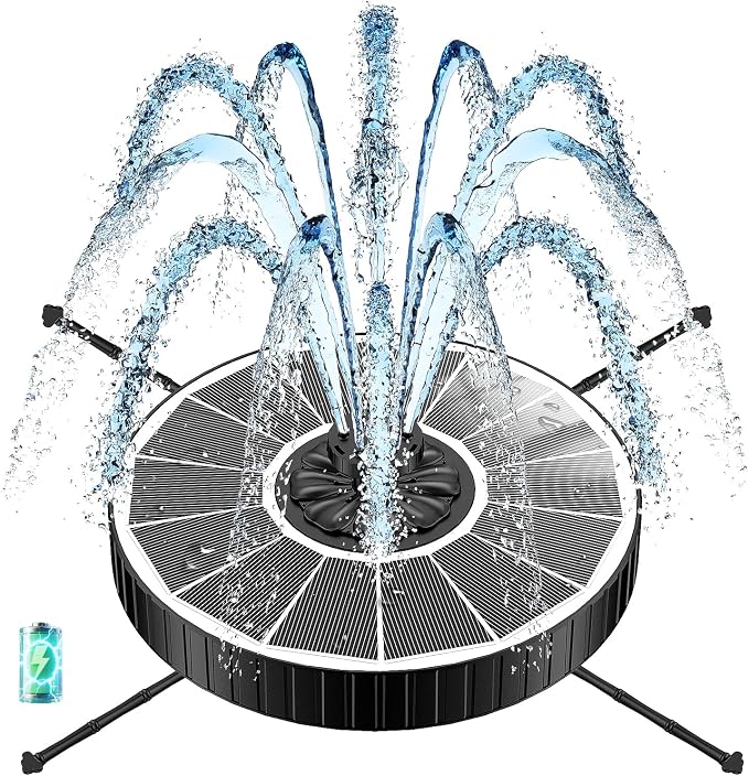 Solar Fountain with 3 Spray Height, Works in Shade, 3.5W Glass Solar Bird Bath Fountains with 2000mAh Battery and 4 Rotating Rods, 7 Nozzles, Outdoor Water Fountain Pump for Garden, Pool, Pond