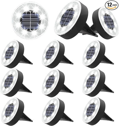 Joomer Solar Ground Lights Outdoor Waterproof, 12 Pack 8 LED, White | Solar Powered Garden Lights Disc Landscape Lighting Outdoor for Patio Pathway Lawn Yard Driveway Walkway outside