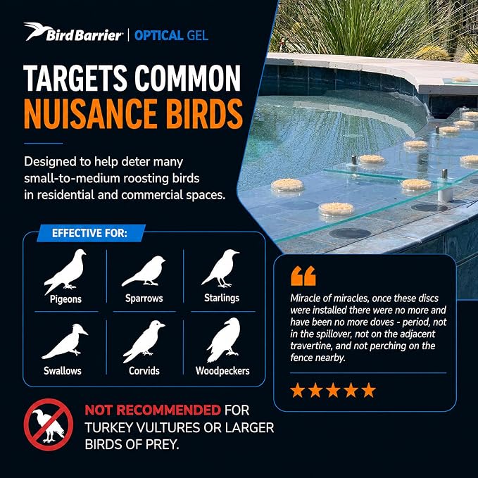 Bird Barrier Optical Gel Bird Deterrent – 200 Pack All-Natural Bird Gel – Deters Most Species Including Pigeons, Woodpeckers, Gulls, Crows, Starlings – Ideal for Ledges, Balconies, Signs, Equipment