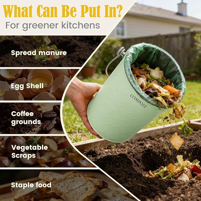 AOSION Countertop Compost Bin Kitchen,Odorless Indoor Compost Bin with Lid | 1 Gallon Composter Container,Removable Inner Bucket,50 Compost Bags,2 Carbon Filters,ideal for food scraps,coffee grounds