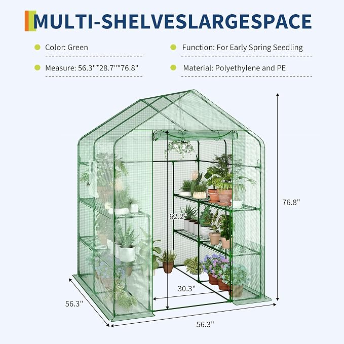 Portable Greenhouse, 57 x 57 x 76'' Greenhouses for Outdoors, Durable Small Green House Kit, Thicken PE Cover, Walk in Green Houses for Indoor Backyard Outside