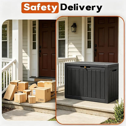 Outdoor Storage Box, Resin Deck Boxes outdoor, Waterproof Storage Box Lockable Lid (Black, 50 Gallon)