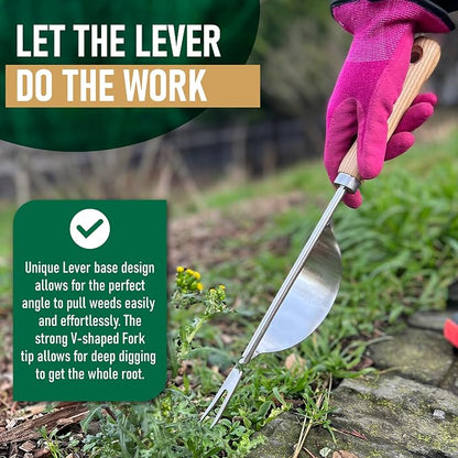 Grampa's Hand Weeder Tool - The Perfect Lightweight Easy to Use Weed Puller Tool for Garden - Durable Unique Lever Design with V-Shaped Forks Allows for Easy Removal of Weeds & Their Roots
