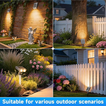 Solar Lights Outdoor Waterproof IP65，Outside Solar Landscape Spotlight with Ambient Light Column and Adjustable Aperture for Garden Yard Pathway Lawn，2 IN 1 Can Used as Wall Lamp，Warm White- 6 Pack