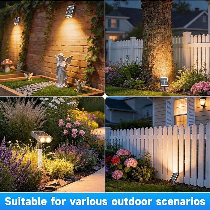 Solar Lights Outdoor Waterproof IP65，Outside Solar Landscape Spotlight with Ambient Light Column and Adjustable Aperture for Garden Yard Pathway Lawn，2 IN 1 Can Used as Wall Lamp，Warm White- 12 Pack