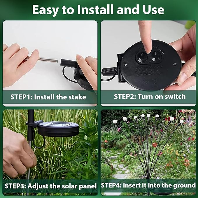6 Pack Solar Firefly Lights Outdoor Swaying Garden Decor 48 LED Warm White | 2 Lighting Mode, Auto On/Off, Sway with Wind, Waterproof Solar lights Outdoor for Garden Yard Pathway Landscape Decorations