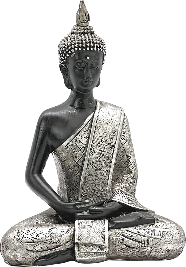 Bellaa Buddha Statue Zen Home Decor Mindfulness Meditation Sculpture Peace Harmony Dhyana Mudra Sitting Blessing Altar Figurine Black 23293