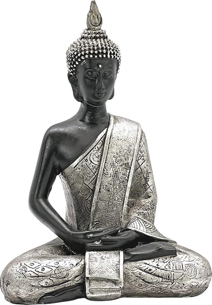Bellaa Buddha Statue Zen Home Decor Mindfulness Meditation Sculpture Peace Harmony Dhyana Mudra Sitting Blessing Altar Figurine Black 23293
