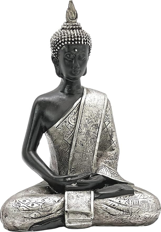 Bellaa Buddha Statue Zen Home Decor Mindfulness Meditation Sculpture Peace Harmony Dhyana Mudra Sitting Blessing Altar Figurine Black 23293