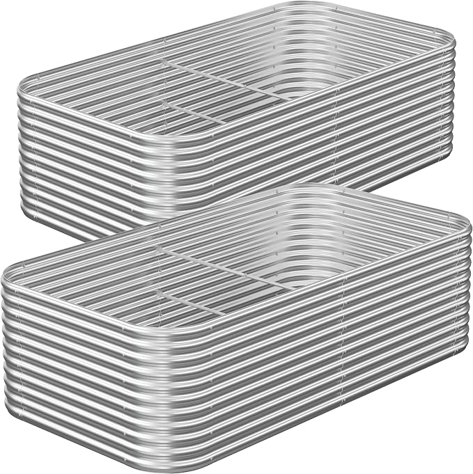 2 Pack Tall 8FT Raised Beds for Gardening, Corrugated Galvanized Steel Raised Garden Bed, Outdoor Metal Above Ground Garden Bed for Vegetables and Flowers-8x3x1.5FT