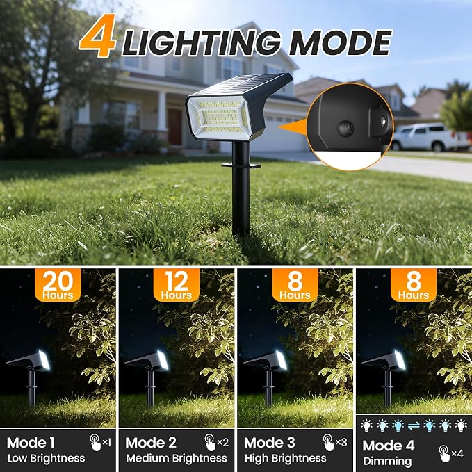 Fabrito Upgraded Solar Spot Lights Outdoor IP67 Waterproof 10 Pack, [108 LEDs, 4 Modes, 800LM] Dusk to Dawn Spotlights for All Night, 2-in-1 Solar Landscape Lights for Garden, Yard, Tree, Cool White