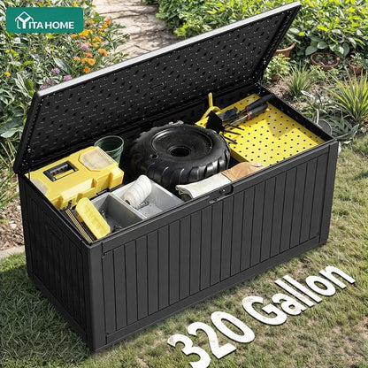 YITAHOME 320 Gallon Extra Large Deck Box | Double-Wall Resin Outdoor Storage Box with Flexible Divider for Patio Cushions Pool Supplies Garden Tools, 1000lbs Load