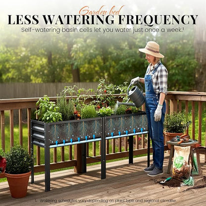 KING BIRD Raised Garden Bed with Legs & Water Storage Tank Galvanized Elevated Planter Box 80×17×31.5 in for Backyard, Patio, Balcony, 500lb Capacity, Dark Grey