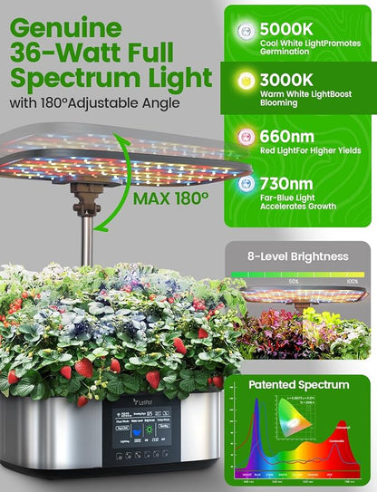 LETPOT LPH-Max 21-Pod Hydroponic Growing System Kits, Smart Indoor Garden with APP & WiFi Control, Auto Watering & Nutrient Supply, 36W Full Spectrum LED Grow Light, 7.5L Tank, Up to 30" Height
