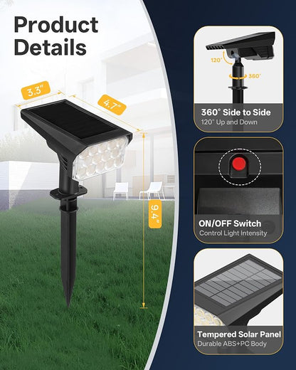 Solar Lights Outdoor Waterproof IP65, 56 LED 3 Lighting Modes Solar Spot Lights Outdoor, Solar Powered Landscape Lighting for Yard Pathway Garden, 4 Pack (Warm White)