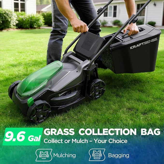 14" Cordless Lawn Mower, 20V Lightweight Push Mower with 5.0Ah Battery, Ultra-Quiet Motor for Small Yards, Lawn Care, Backyard Maintenance