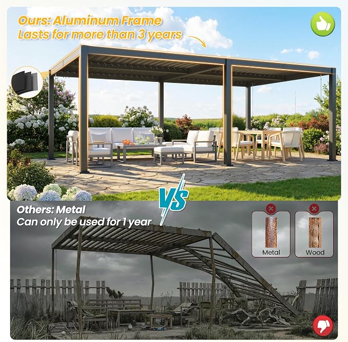 Louvered Pergola, 12' x 20' Outdoor Pergola, Aluminum Frame Patio Gazebo with Adjustable Louvers Roof & Integrated Gutter System, Outdoor Hardtop Gazebo for Patio, Backyard, Deck, Garden, Dark Gray