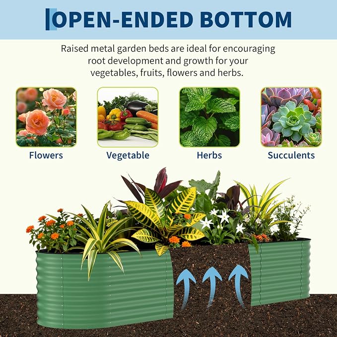 Garvee 8x2x2ft Galvanized Raised Garden Bed, Oval Metal Planter Box with Anti-Cut Safety Edges, 239 Gallons Rust-Resistant Deep Root Planter for Outdoor Vegetables, Flowers, Herbs, Beige