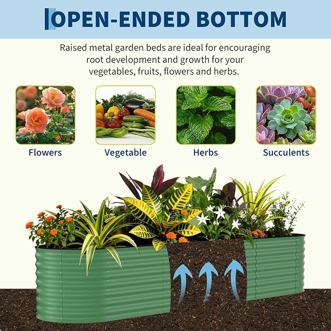 2 Pcs Raised Garden Beds Outdoor 8x2x2 ft - Galvanized Steel Planter Box for Vegetables, Flowers, Rust-Resistant Garden Box, Easy Assembly Raised Beds, Durable Planters for Outdoor Plants, Green