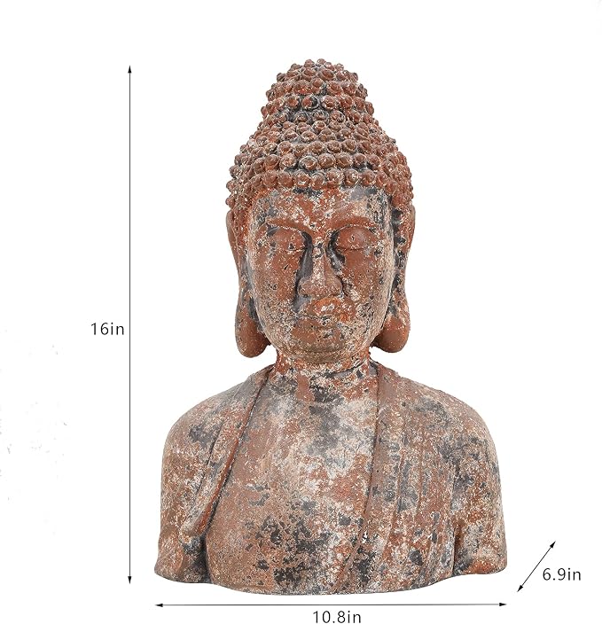 Buddha Statue for Home, Meditating Buddha Bust Statues, Rustic Spiritual Buddha Head Statue, Naturel Antique Bronze Rust Finish, 16.2" H Magnesia (Magnesia)