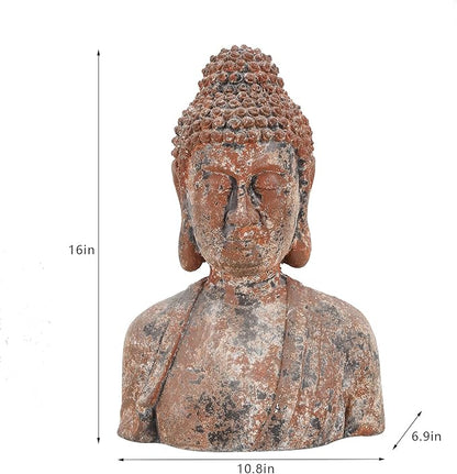 Buddha Statue for Home, Meditating Buddha Bust Statues, Rustic Spiritual Buddha Head Statue, Naturel Antique Bronze Rust Finish, 16.2" H Magnesia (Magnesia)
