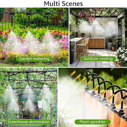 Bluepro Drip Irrigation System 7.8inch 1/4", 2026-Upgrade Garden Sprinkler Kit with 12PCS 360° Adjustable Copper Nozzles, Automatic Misting Watering System for Raised Beds, Greenhouse, Lawn, Patio
