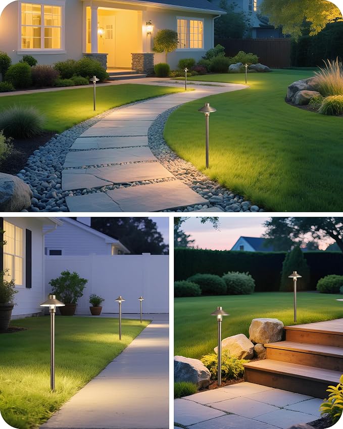 EDISHINE Solid Brass Low Voltage Pathway Lights Wired, 22" Tall Outdoor Landscape Path Light Heavy Duty, G4 Bulb Included, 12V LED Landscape Lighting, Bronze Waterproof for Garden Yard Walkway, 4 Pack