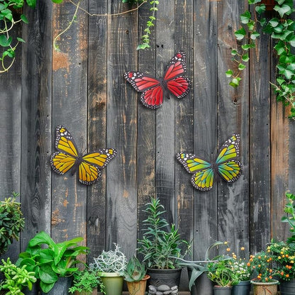 EOORAU Metal Butterfly Wall Decor - 3 Pack Lifelike Butterflies Wall Art Sculpture Hanging Decorations for Indoor or Outdoor, Yard Patio Fence Garden Decoration