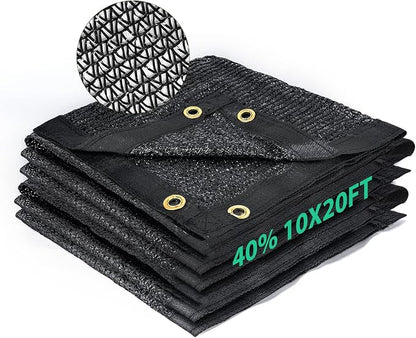 Kesfitt 40% Shade Cloth 10x20 ft, Breathable HDPE Mesh Sun Shade Tarp for Garden & Greenhouse, UV Resistant Outdoor Shade Fabric with Copper Grommets for Plants, Patio, Yard
