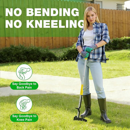 Stand Up Weed Puller Tool, 41" Heavy Duty Manual Garden Tools with Eject Mechanism Long Handle Weed Removal Tool with 4 Claw Steel Head for Yard Dandelion Crabgrass