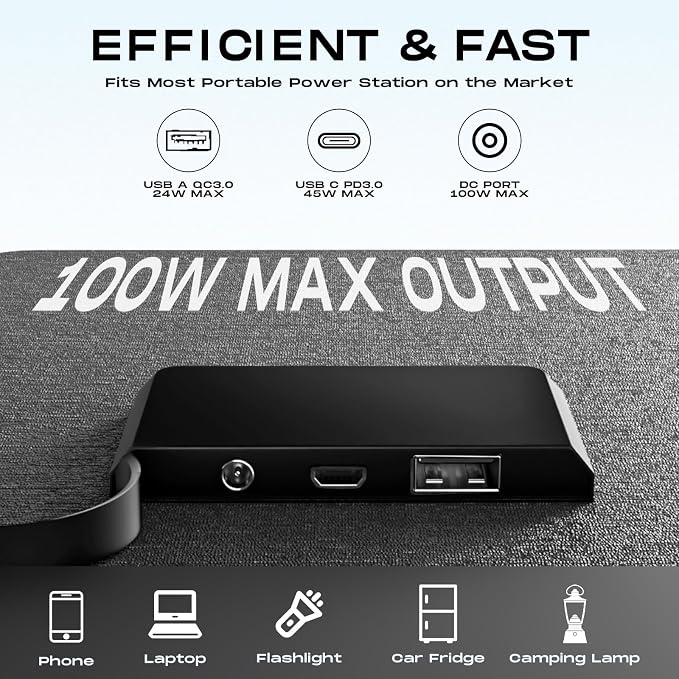 MARBERO 100W Portable Solar Panel IP68 Waterproof 100 Watt 20V Foldable Solar Panel Charger for Power Station QC3.0 USB & DC Output >23% High Efficiency for Camping Outdoor Home RV Blackout Cloudy