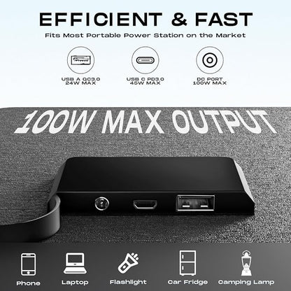 MARBERO 100W Portable Solar Panel IP68 Waterproof 100 Watt 20V Foldable Solar Panel Charger for Power Station QC3.0 USB & DC Output >23% High Efficiency for Camping Outdoor Home RV Blackout Cloudy
