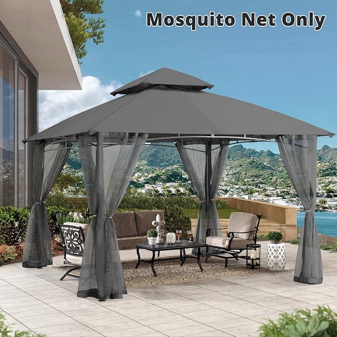 MASTERCANOPY Patio Gazebo Mosquito Netting Screen Walls (10x12, Grey)