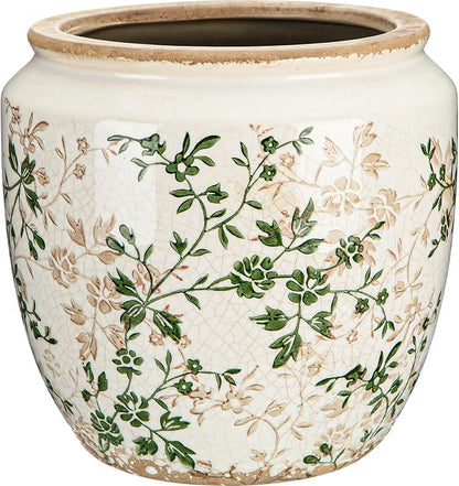 LemonRoad 7 Inch Large Vintage Ceramic Planter with Drainage Holes Ice Crackle Flower Vase Flower Pot with Rustic Greenery Pattern for Indoor Outdoor Plants Garden Home Kitchen Office Shelf Decor