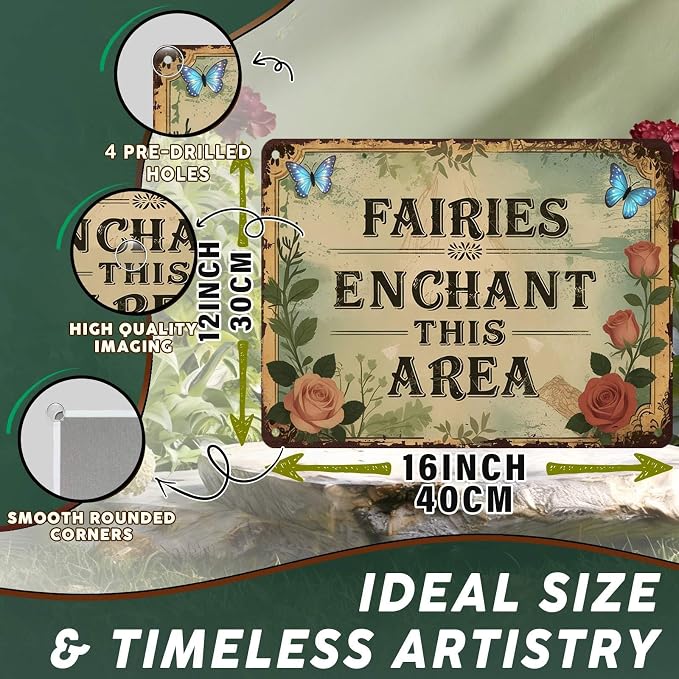 PEACHGARDEN Funny Garden Signs Vintage Metal Tin Sign Enchanted Fairy Wall Art Decor for Garden Patio Yard Plant Room Greenhouse She Shed 12x16 inch