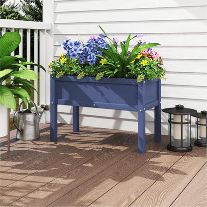 Small HDPE Raised Garden Bed, Elevated Planter Box with Legs, Outdoor All-Weather Planter Raised Beds for Seeds, Herbs, Flowers, Vegetables (Navy Blue)