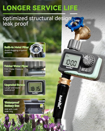 RAINPOINT Sprinkler Timer, Programmable Water Timer for Garden Hose, Outdoor Soaker Hose Timed with Rain Delay/Manual/Automatic Watering System, Digital Irrigation for Yard, Lawn, 1 Outlet