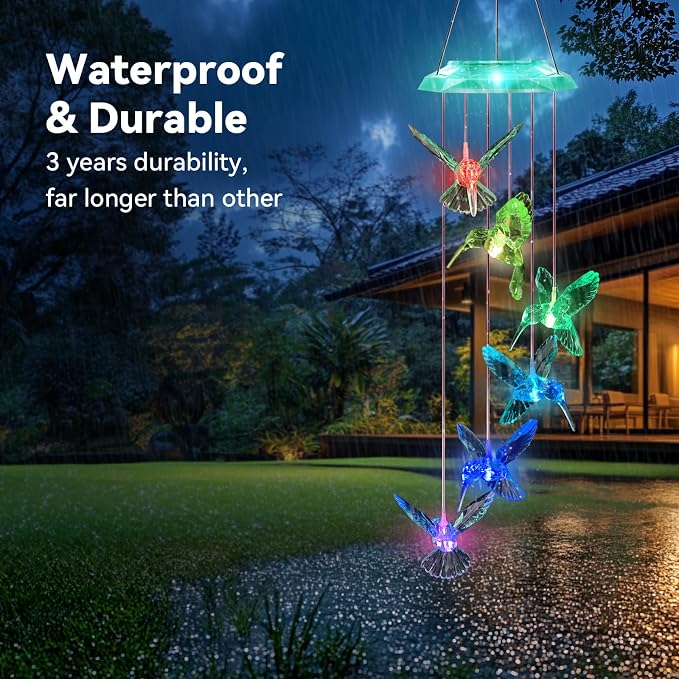 Wind Chimes,Hummingbird Solar Wind Chimes for Outside, Memorial Wind Bell for Garden/Patio Mobile Decorative Thanksgiving Gifts for Mom, Wife, Grandma Neighbors(Green 28")