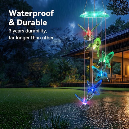 Wind Chimes,Hummingbird Solar Wind Chimes for Outside, Memorial Wind Bell for Garden/Patio Mobile Decorative Thanksgiving Gifts for Mom, Wife, Grandma Neighbors(Green 28")