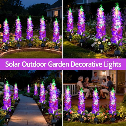 MRHEPHAESTUS Solar Garden Lights, Solar Purple Delphinium Flowers Lights 4 Pack 80 LEDs, Waterproof Outdoor Light Two Lighting Modes for Outside Wedding Party Garden Yard Patio Lawn Decor
