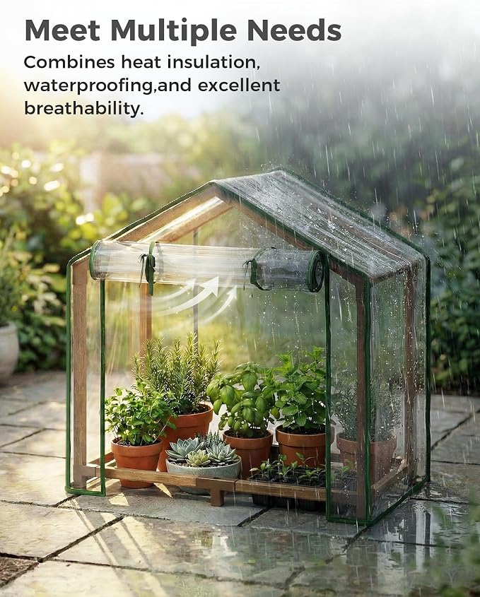 Bamworld Mini Greenhouse Indoor Desktop with Zippered Doors Portable Plant Hot House with Durable PE Cover Ventilation Window for Seed Starting&Plant Growth