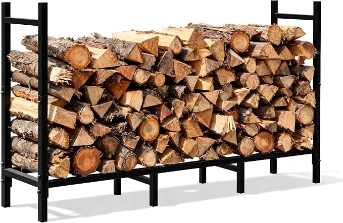 ARIFARO 4ft Firewood Rack, Adjustable Outdoor Indoor Log Holder Steel Heavy Duty Wood Rack,for Firewood Storage Wood Stacker, Rustproof, Easy Assembly, Black