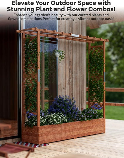 Patikuin 72" Elevated Wooden Raised Garden Bed with Trellis & Canopy, Freestanding Planter Box with Side Supports & Drainage Holes, Large Vertical Planter for Climbing Plants, Vines, Flowers, Patio