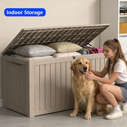 180 Gallon Outdoor Storage Box Resin Deck Box All Weather Waterproof Large Lockable Storage Container Deck Box for Patio Furniture, Garden Tools, Lockable, Grey