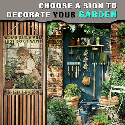 PEACHGARDEN Garden Decor Outdoor Metal Sign Some Girls are Just Born with Plants Retro Poster Tin Sign for Home Planting Room Yard Patio 8x12inch