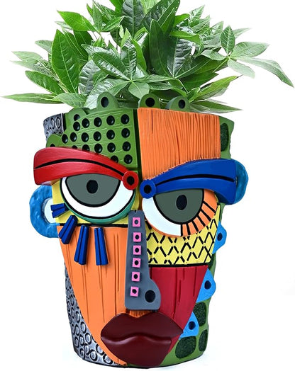 Midogaigai Abstract Face Planter Pots for Plants,Hand-Painted Colorful Flower Pots with Drainage, Indoor Outdoor Garden Decor Gift(Modern,Large)