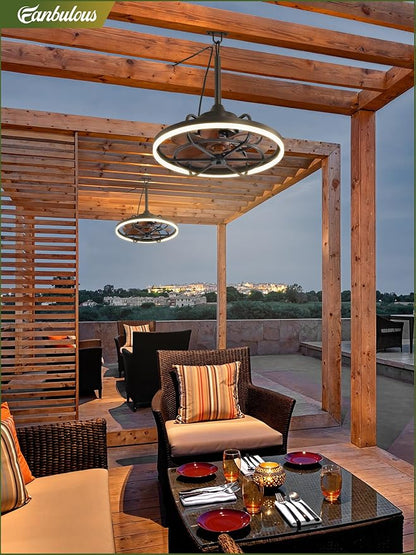 Fanbulous Outdoor Ceiling Fans with Light for Patios, 20" Weatherproof Plug in Ceiling Fan, Gazebo Fan Remote&APP Control, 3CCT Dimmable,Caged Ceiling Fan with Hanging Hook for Porch, Pergola,Canopy