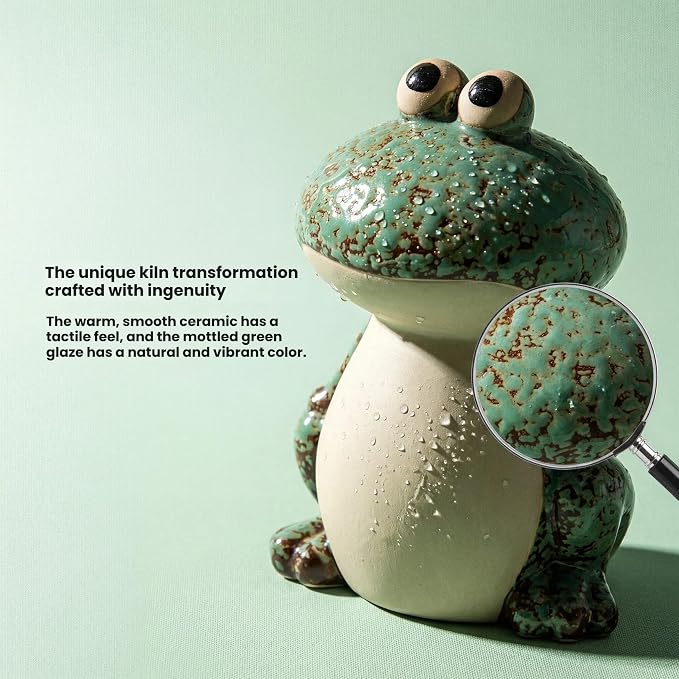 Frog Garden Decor Set of 3,Funny Cute Ceramic Frog Garden Statues Yard Decoration Outdoor Holiday Decorations,Ideal Ornament for Outside Pond Pool Patio Front Porch Backyard (Green)
