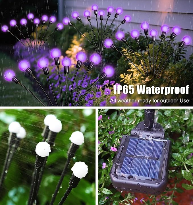 ZFNN Solar Garden Lights Outdoor, 4 Pack Firefly Swaying Lights Purple, Waterproof 6 Pack 36 Heads Garden Decor for Yard Patio Pathway Lawn, Gardening Gifts for Women Christmas Decoration