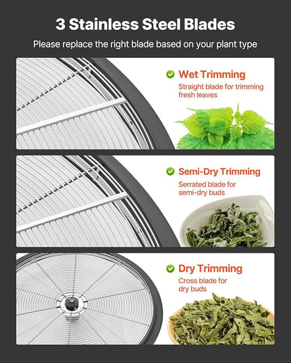 VEVOR Bud Leaf Bowl Trimmer 24", Spin Cutting Machine with Clear Visibility Dome, Sharp Stainless Steel Blades, Wet & Dry Trimming for Buds, Leaves, Hydroponics, Solid Metal Gear Box, and Hand Pruner